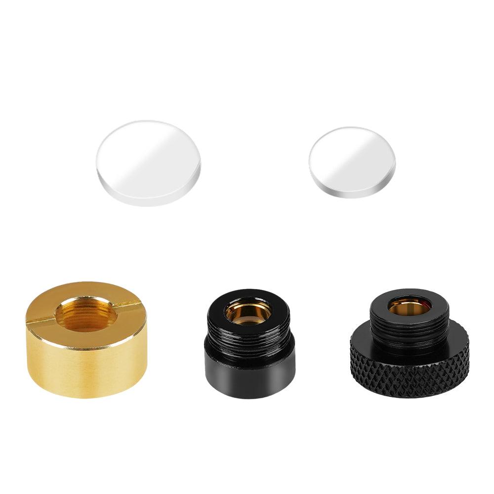 Two clear laser lenses and three threaded lens housings shown on the TwoTrees laser-lens page