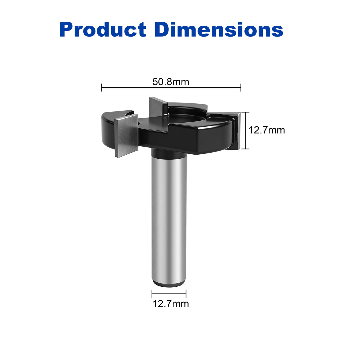 TwoTrees T-slot cutter dimension illustration labeling the head span, head height and shank diameter.
