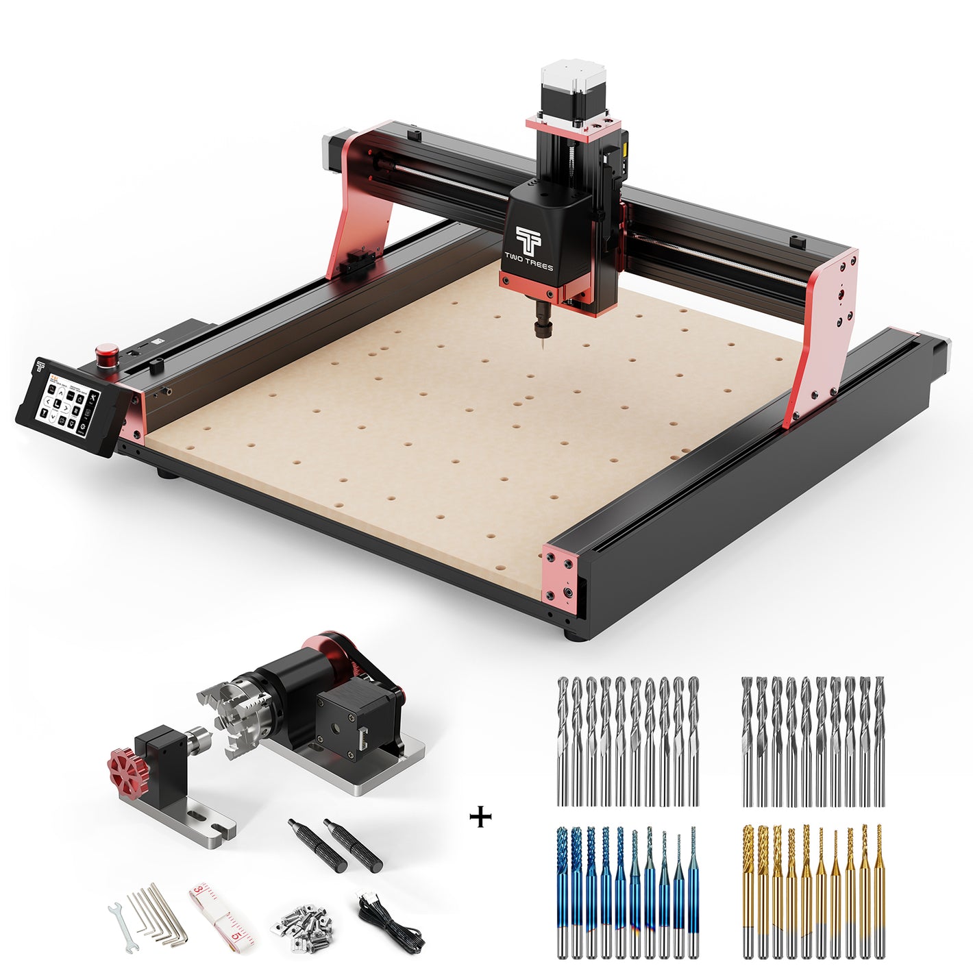 Twotrees TTC450 PRO CNC Router Machine + 4th Axis + End Mills