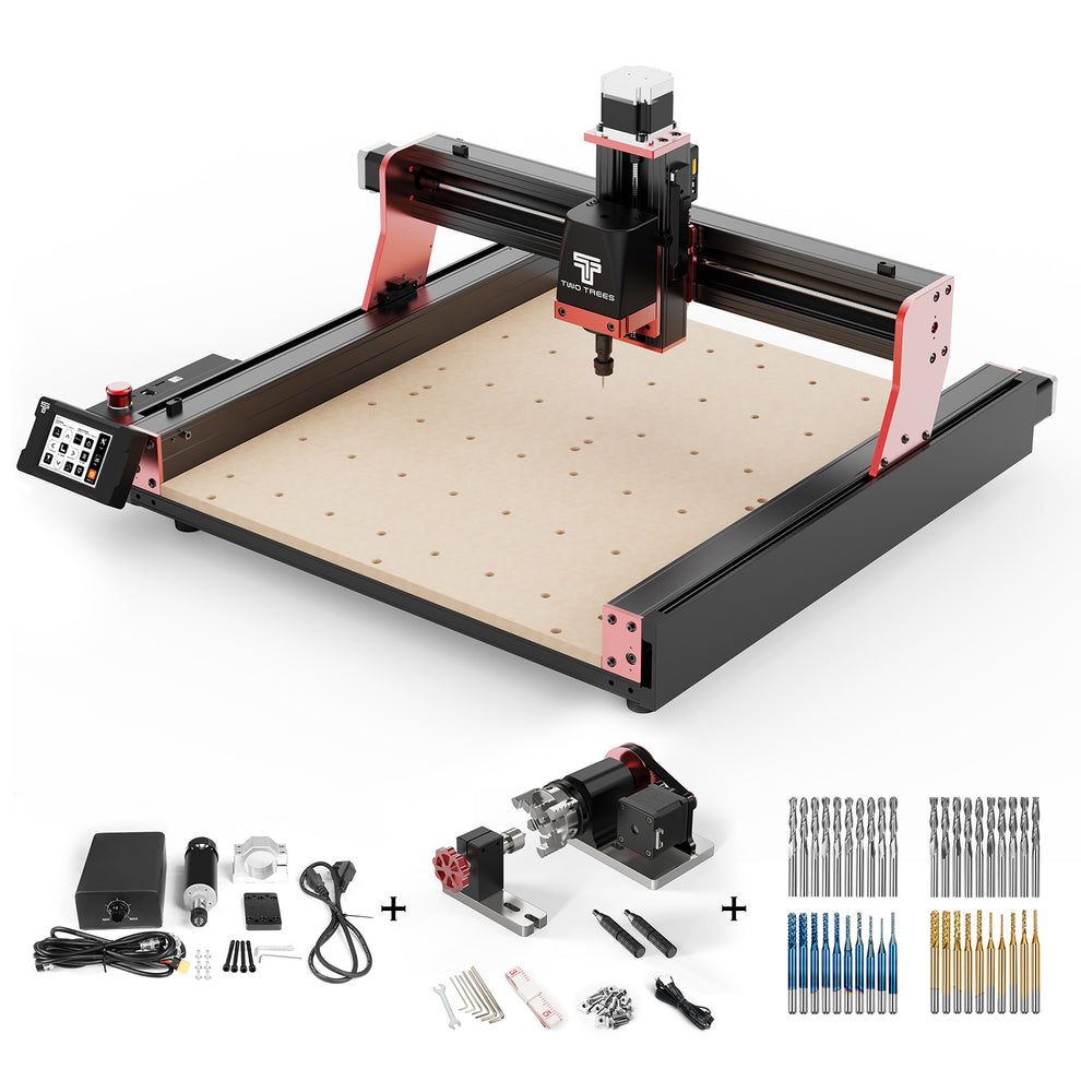 End Rot Machine Twotrees TTC450 PRO CNC Router Machine + 500W Spindle + 4th Axis + End ...
