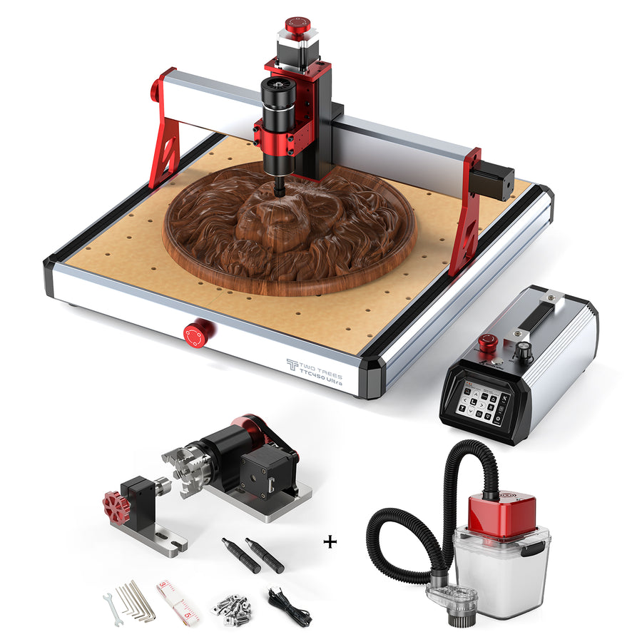 Twotrees TTC450 Ultra CNC Router Machine + 4th Axis + Vacuum Cleaner M1