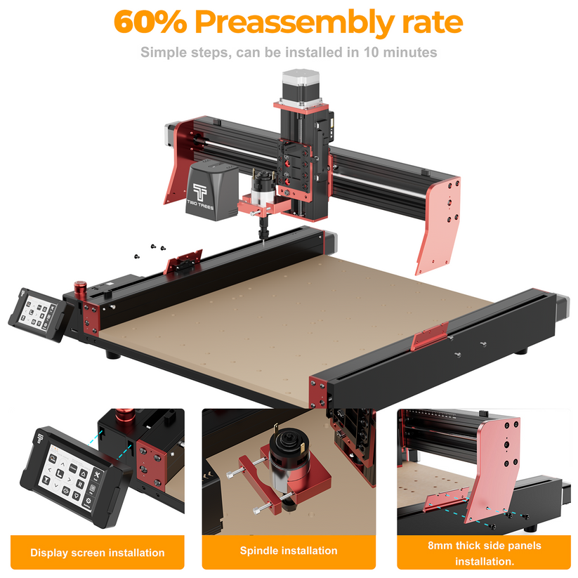 Twotrees CNC Router Machine TTC450 PRO, CNC Spindle Motor Kit 500W, CNC Maschine GRBL Steuerung Graviermaschine Router Arbeitsbereich 460 x 460 x 80 mm zum Gravieren Schneiden von MDF Acryl Massivholz