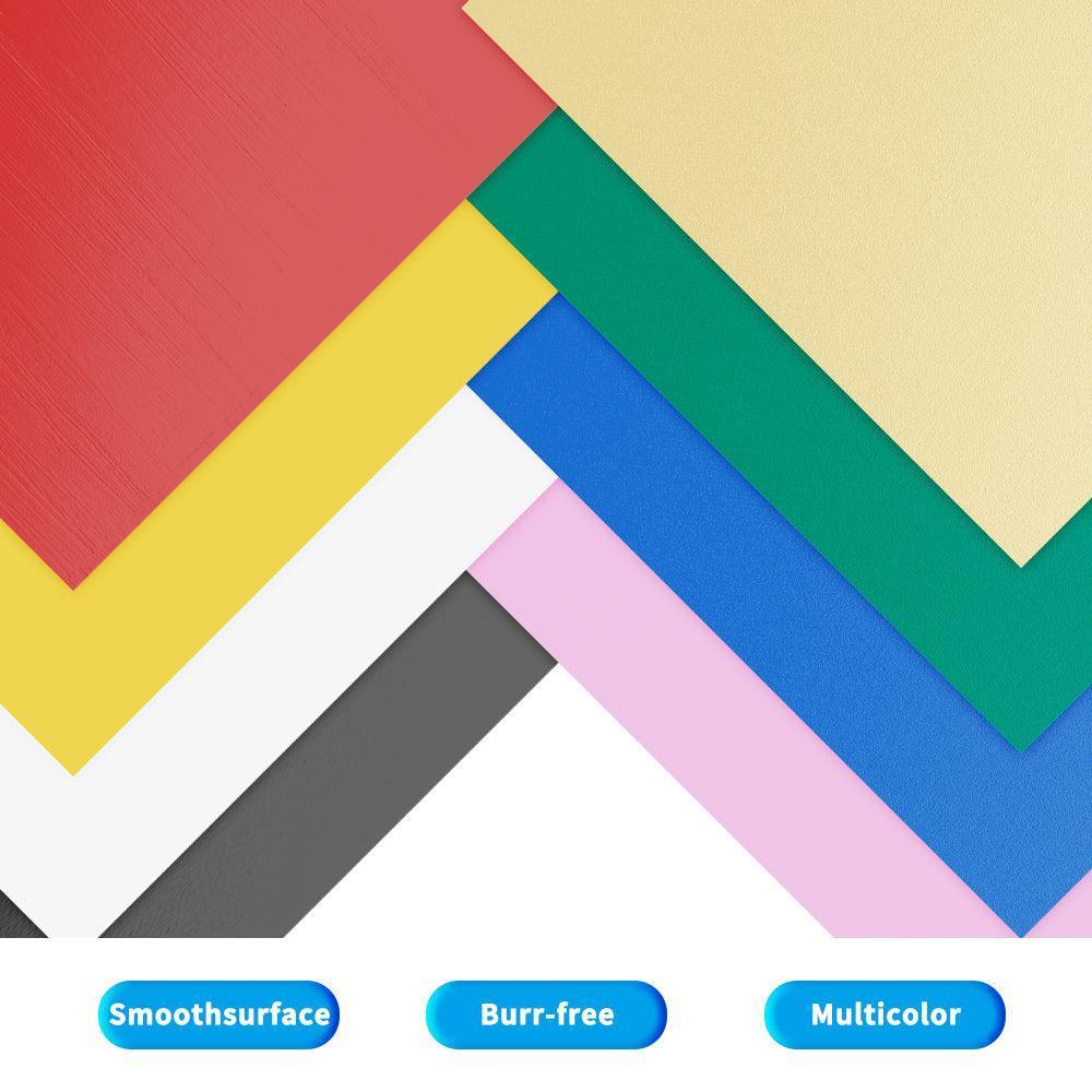 Overlapping colored plywood sheets in the TwoTrees basswood product gallery