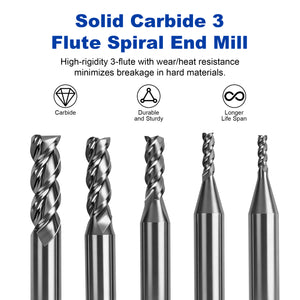 Twotrees Solid Carbide 3 Flute Spiral End Mill Set 5PCS