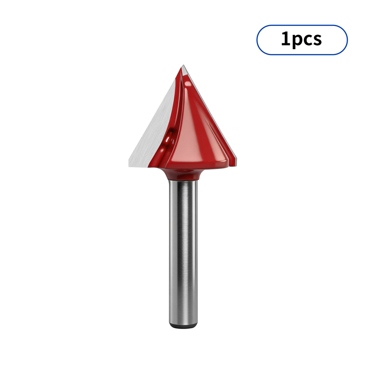 TwoTrees V-groove router bit with an angular cutting head and cylindrical shank.