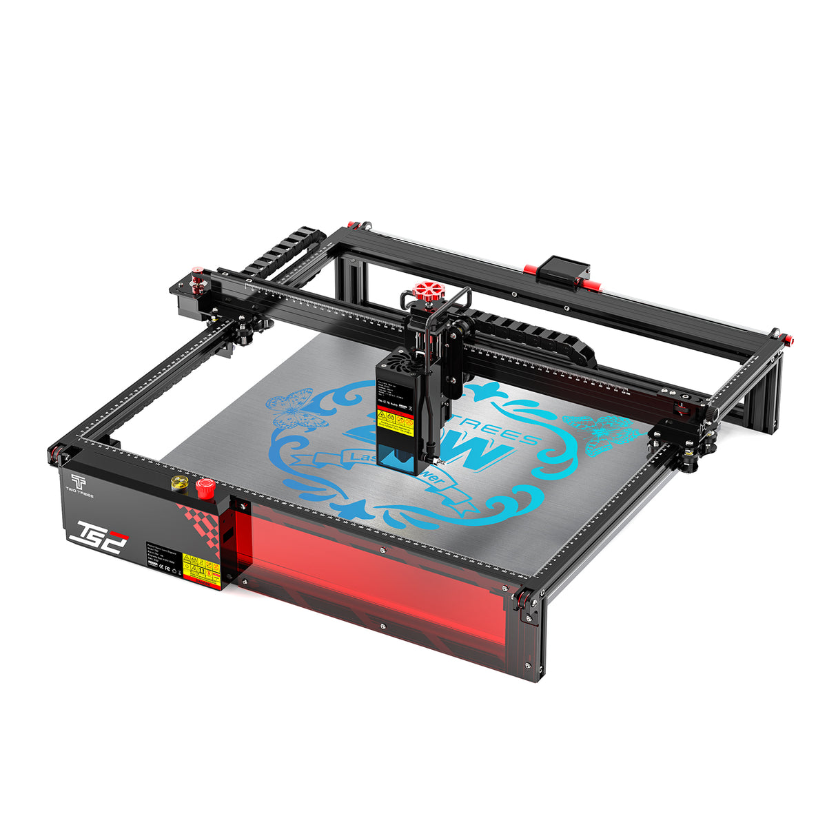 TwoTrees TS2-20W gantry laser engraver showing the frame, moving beam and laser head