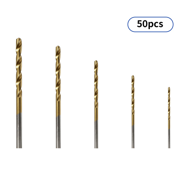 Five gold-toned twist drills in the TwoTrees TiN-coated HSS drill-set image