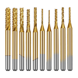 Twotrees TiN Coated Solid Carbide Corn End Mill Set 10PCS