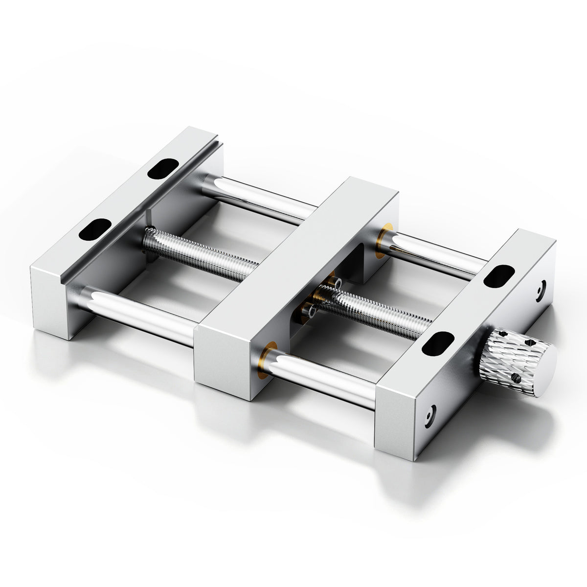 Official ED1 aluminum vise bench clamp showing its jaws, guide rods and adjustment knob