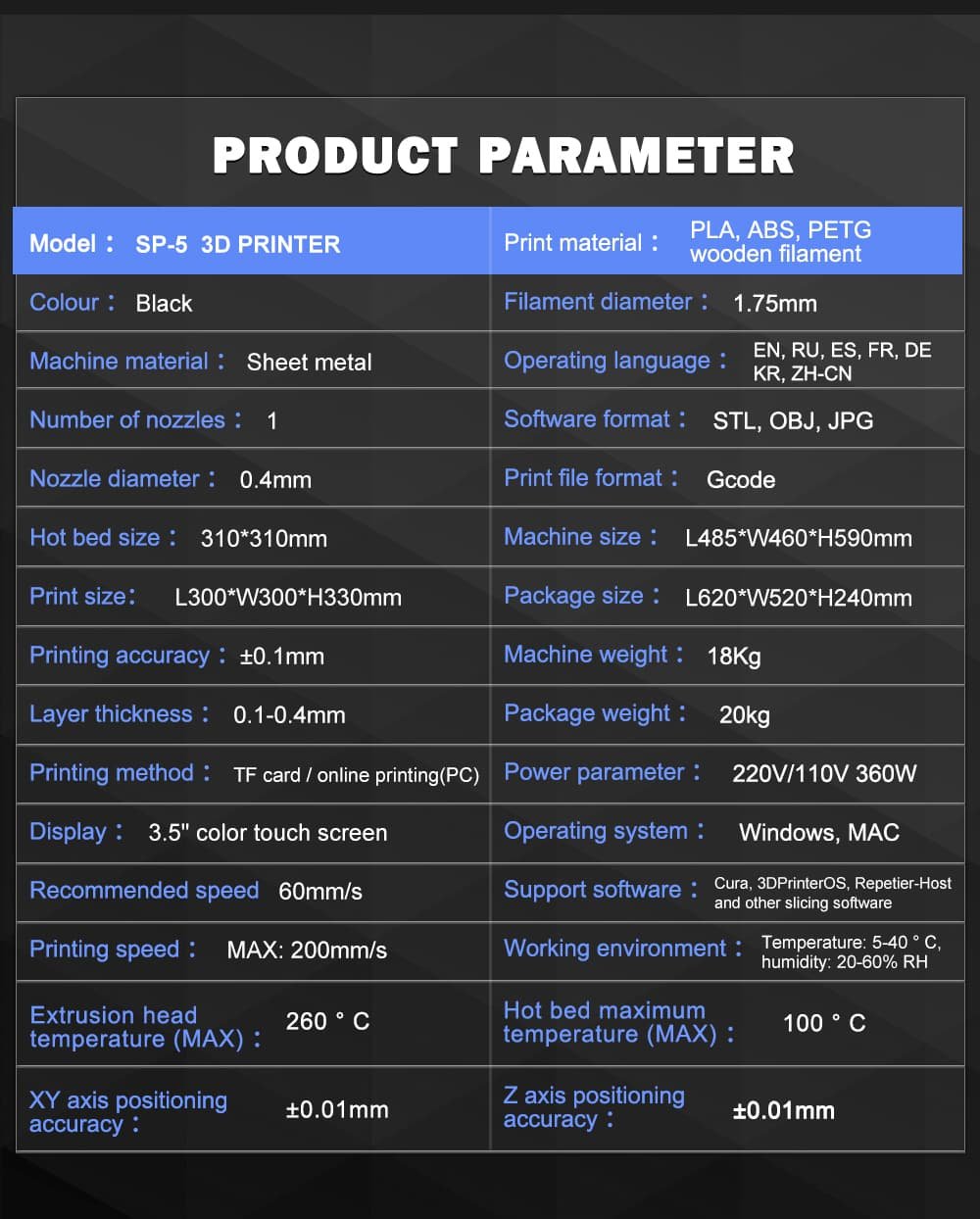 3D Printer Specifications